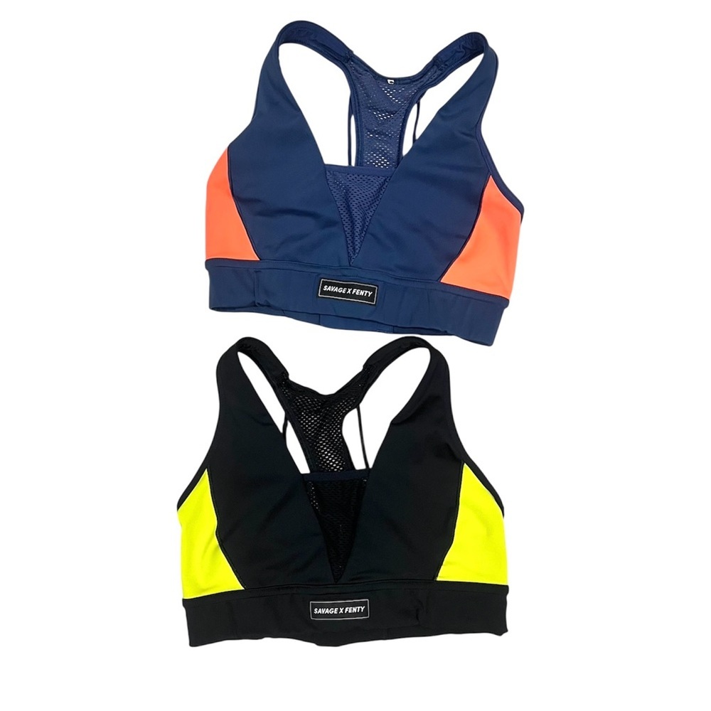 Savage x Fenty Medium Impact Racerback Sports Bra 2pc Bundle Black & Navy Neon